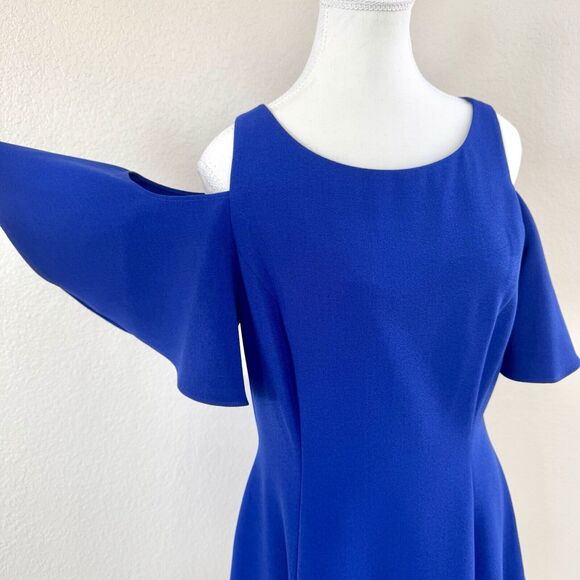 Eliza J Royal Blue Ruffle Cut-Out Sleeve A-line Dress Size 8 Cold Shoulder - Picture 4 of 14